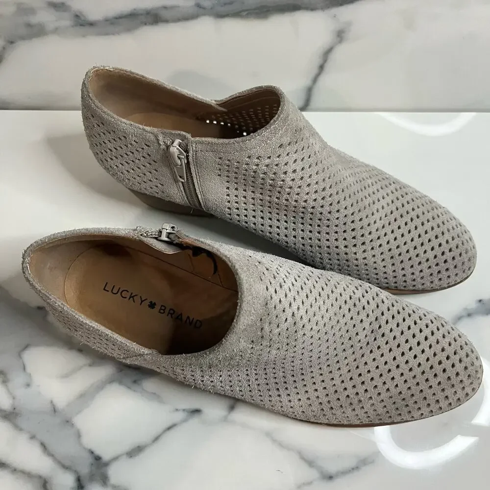 Lucky Brand Gray Suede Perforated Baylah Bootie Sz 9 Boho Minimalist Festival